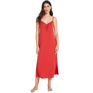 EUC Eberjey Naya Haute Red TENCEL Modal Lace Gown Slip Dress Size Small S/P